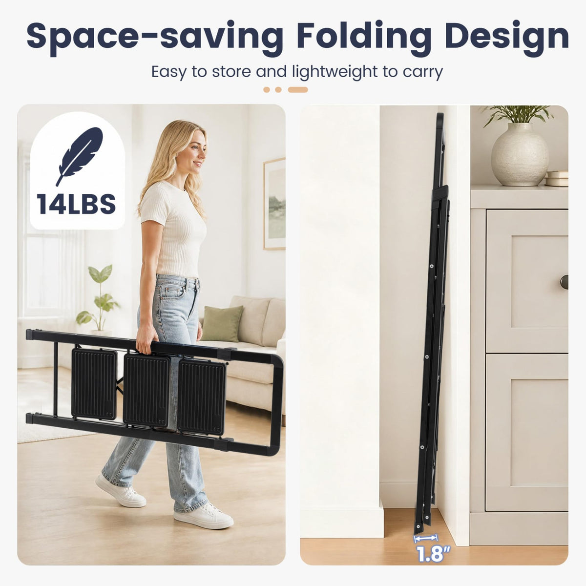 3 Step Folding Step Stool, Wide Anti-slip Pedals, Black Ladders at Gallery Canada