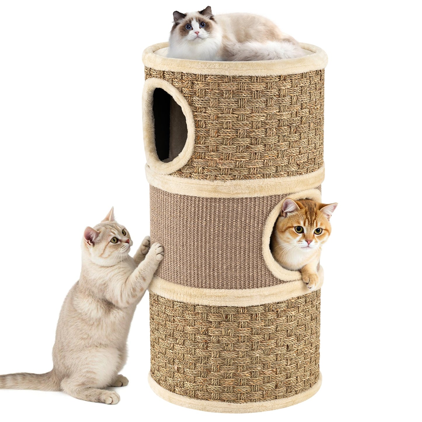 3-Story Cat Condo 28 Inch Multi-level Cat Hideaway with Sisal Scratching Pad, Brown Cat Trees Condos & Scratchers at Gallery Canada