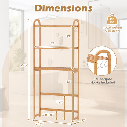 3-Tier Bamboo Bathroom Floor Organizer, 5-Position Shelves, 3 Hooks, Natural Bathroom Etagere at Gallery Canada