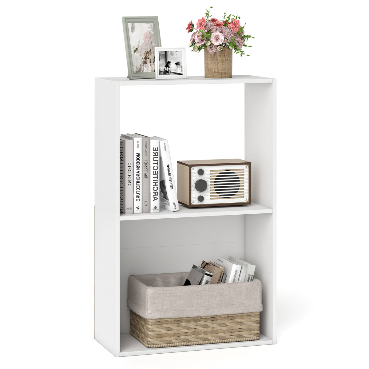 3-Tier Bookshelf with Open Storage Compartment and Freestanding Display Shelf, White Bookcases at Gallery Canada