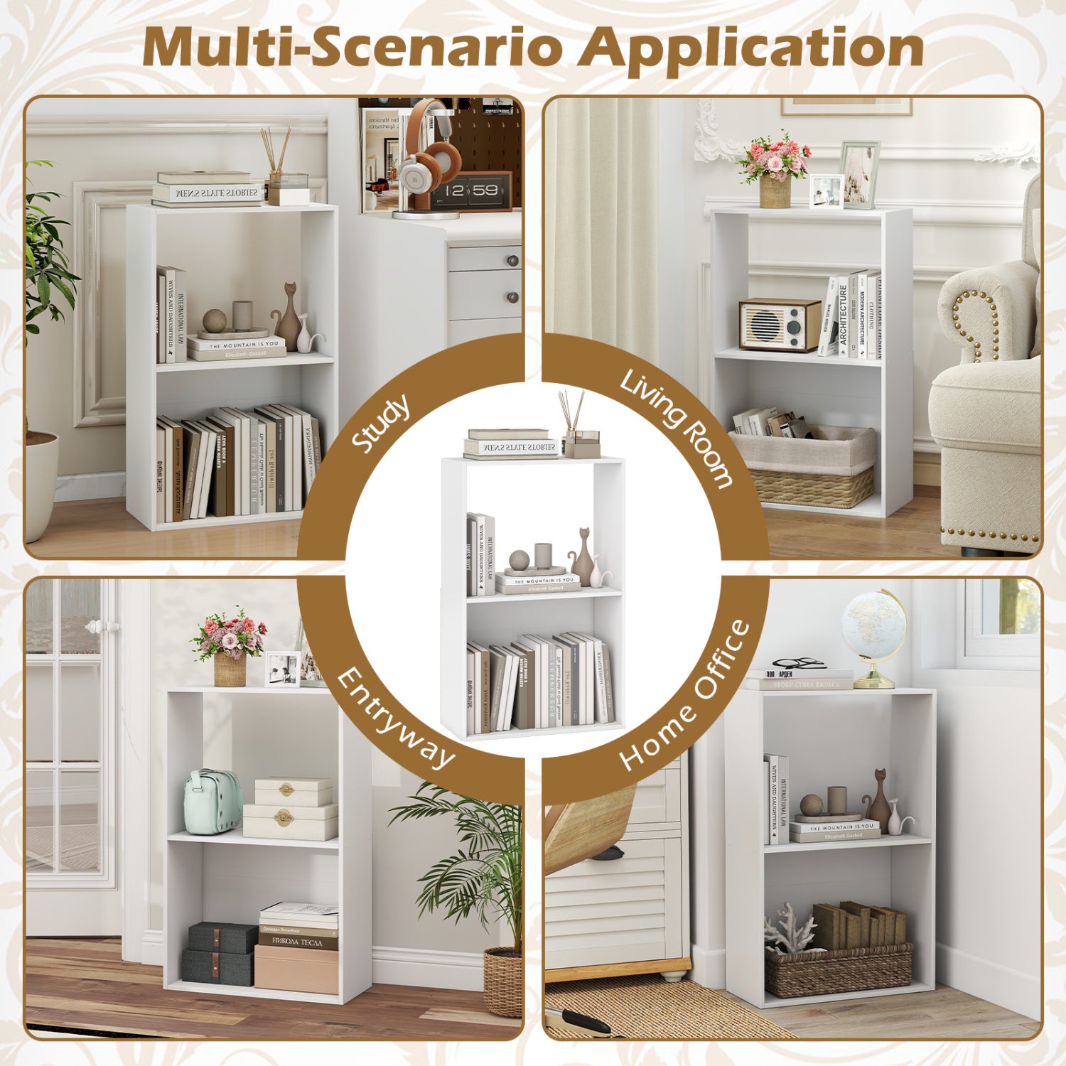 3-Tier Bookshelf with Open Storage Compartment and Freestanding Display Shelf, White Bookcases at Gallery Canada