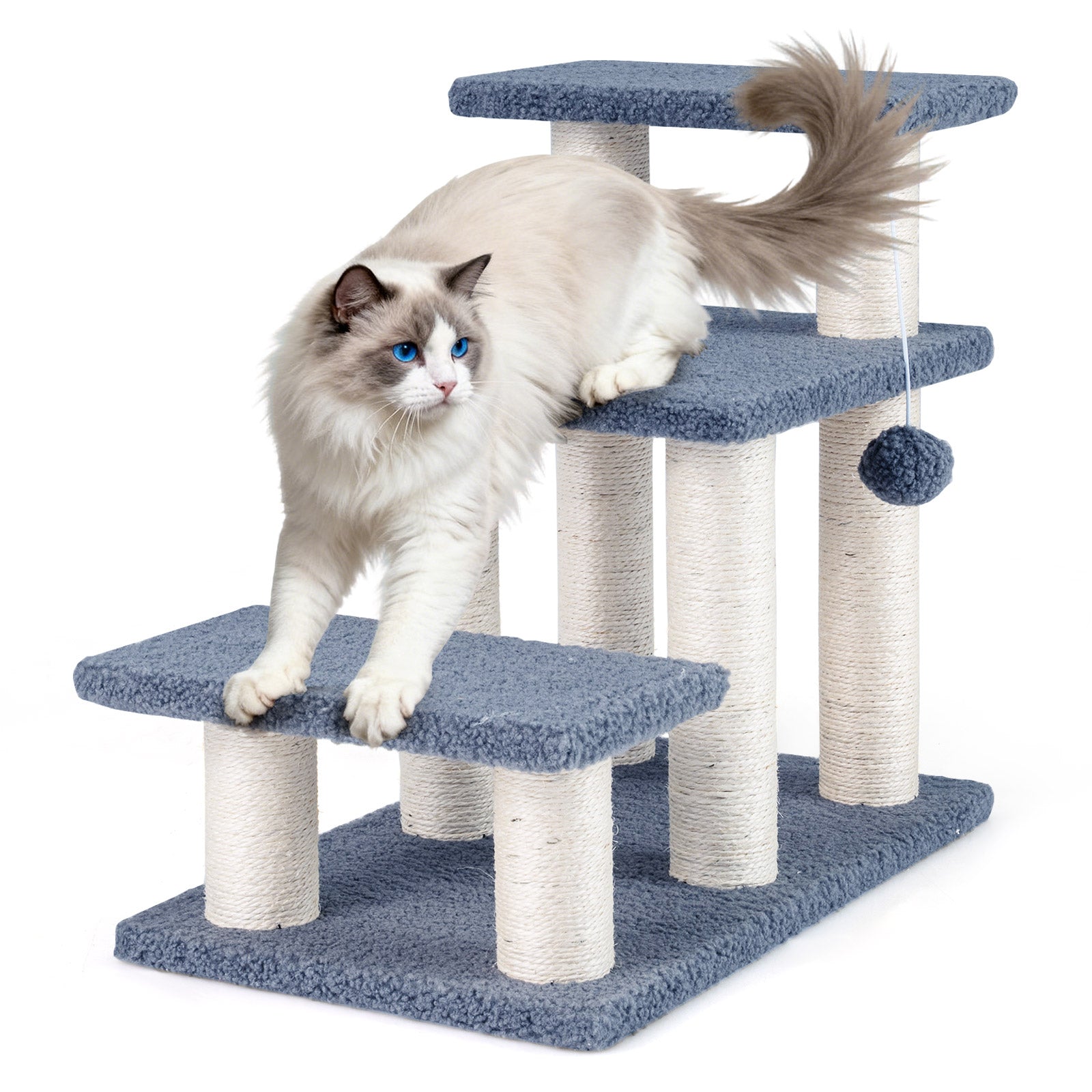 3-Tier Cat Stairs, 20 Inch, Scratching Posts, Hanging Toy, Gray Cat Trees Condos & Scratchers Gray at Gallery Canada