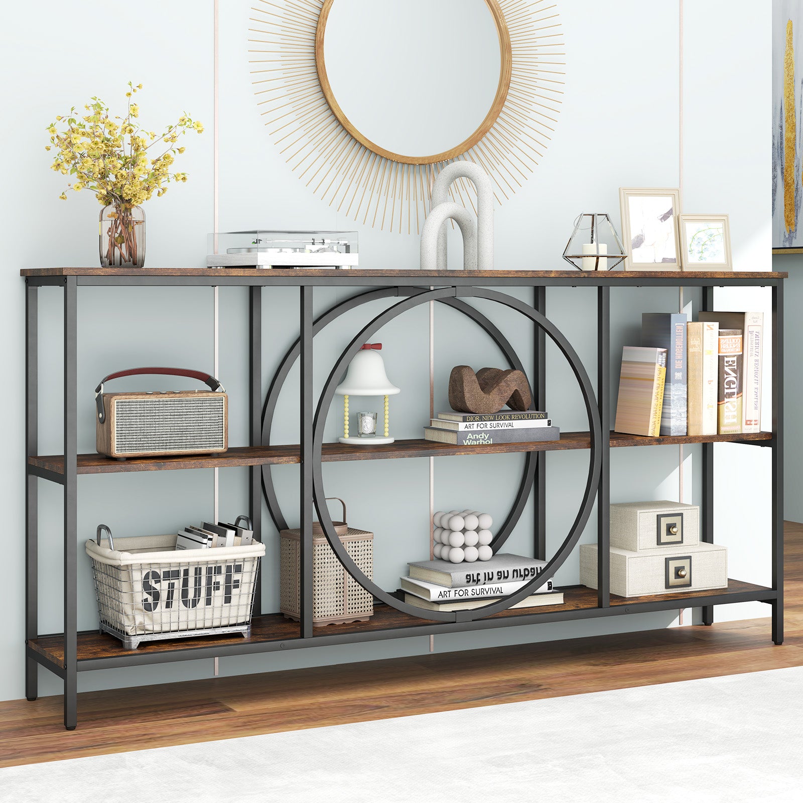 3-Tier Console Table, Faux Marble Top, Storage Shelves, Rustic Brown Console Tables at Gallery Canada