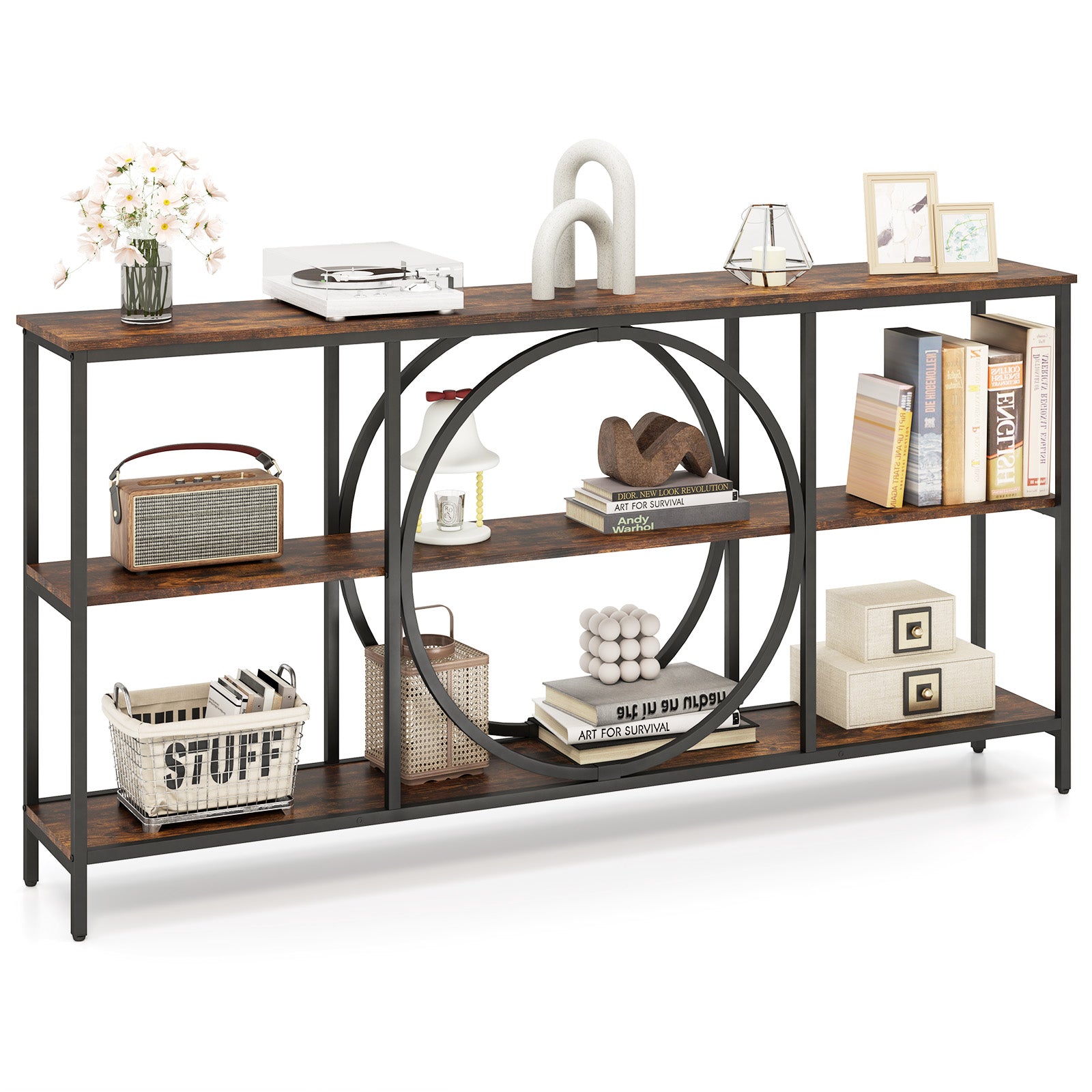 3-Tier Console Table, Faux Marble Top, Storage Shelves, Rustic Brown Console Tables at Gallery Canada