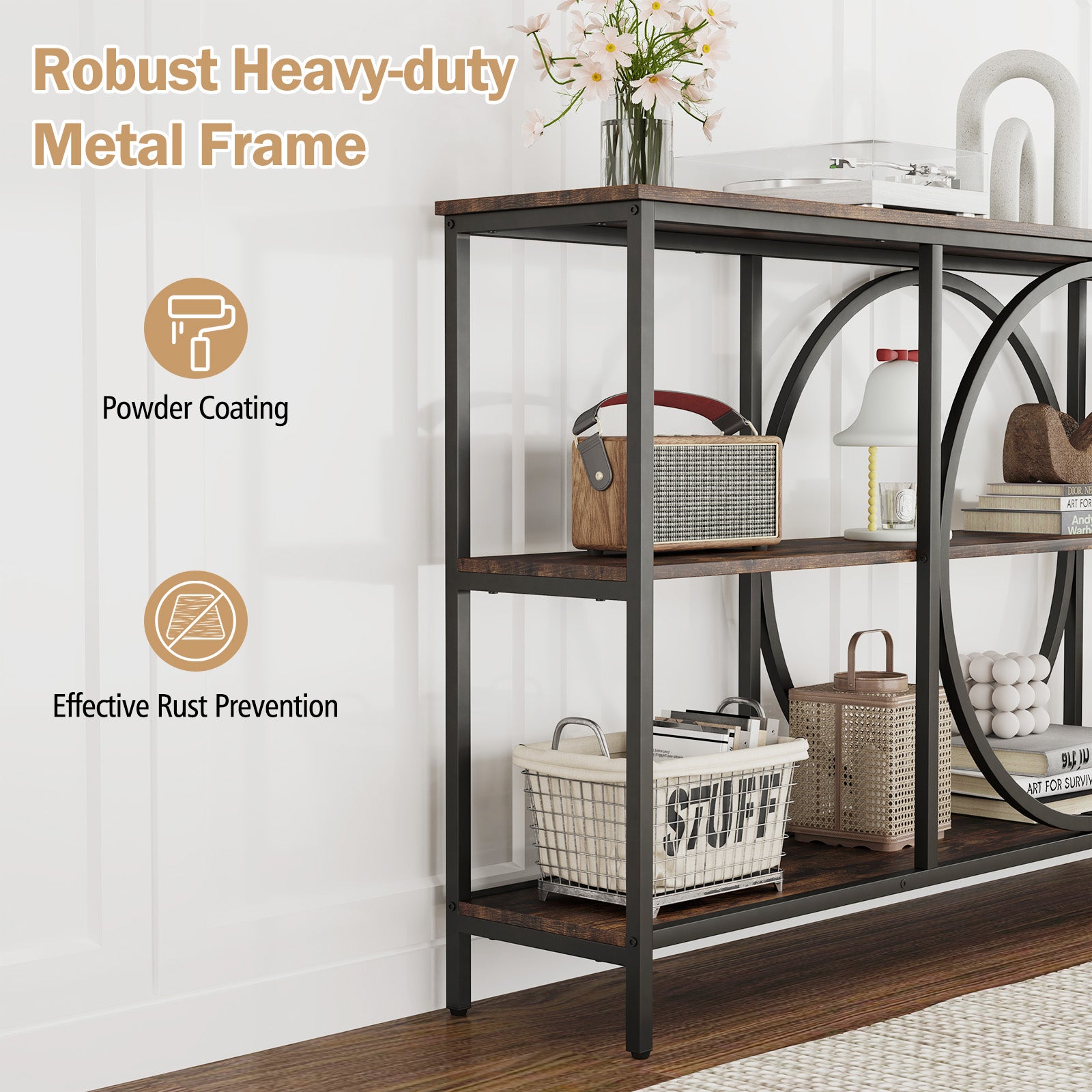3-Tier Console Table, Faux Marble Top, Storage Shelves, Rustic Brown Console Tables at Gallery Canada