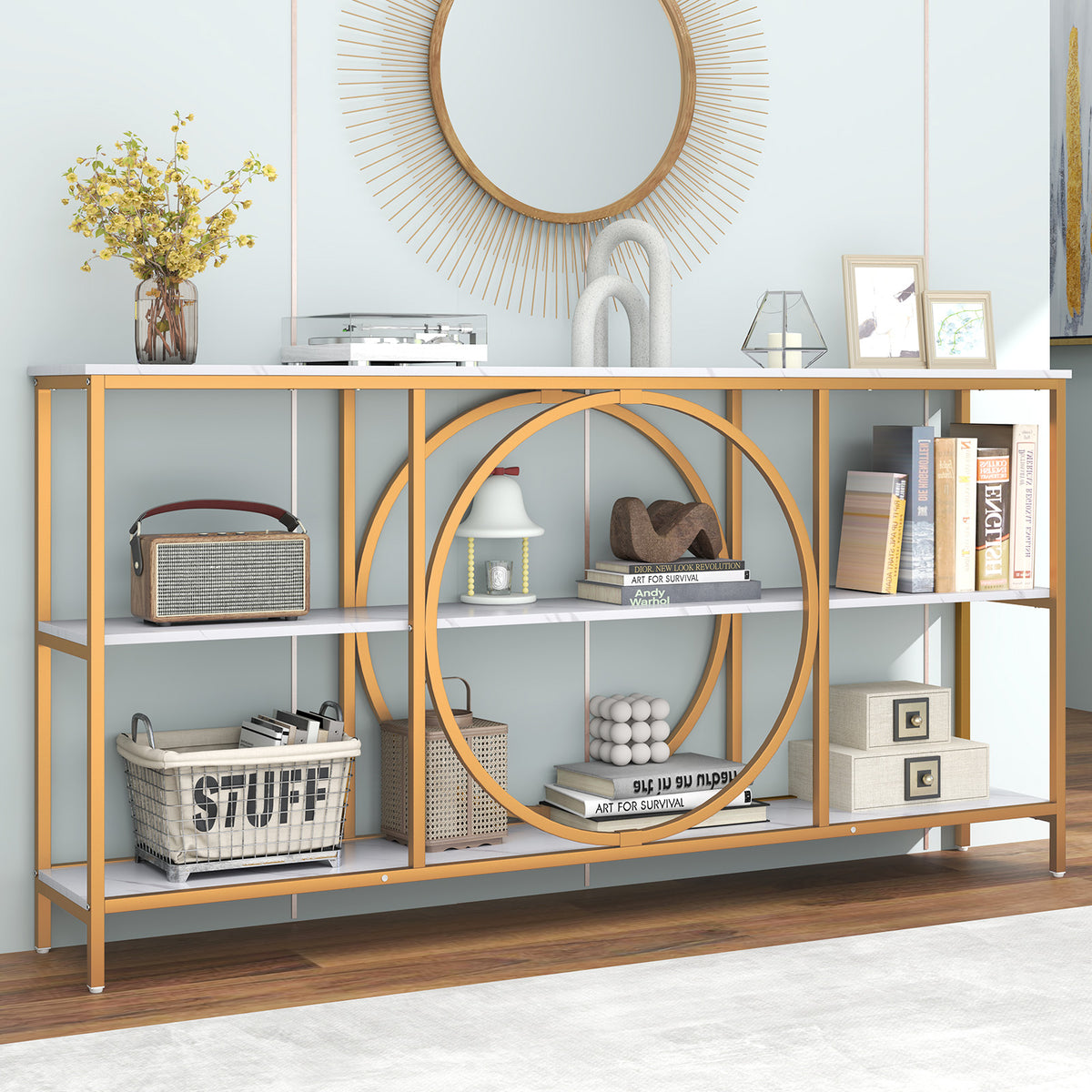 3-Tier Console Table, Faux Marble Top, Storage Shelves, White Console Tables at Gallery Canada
