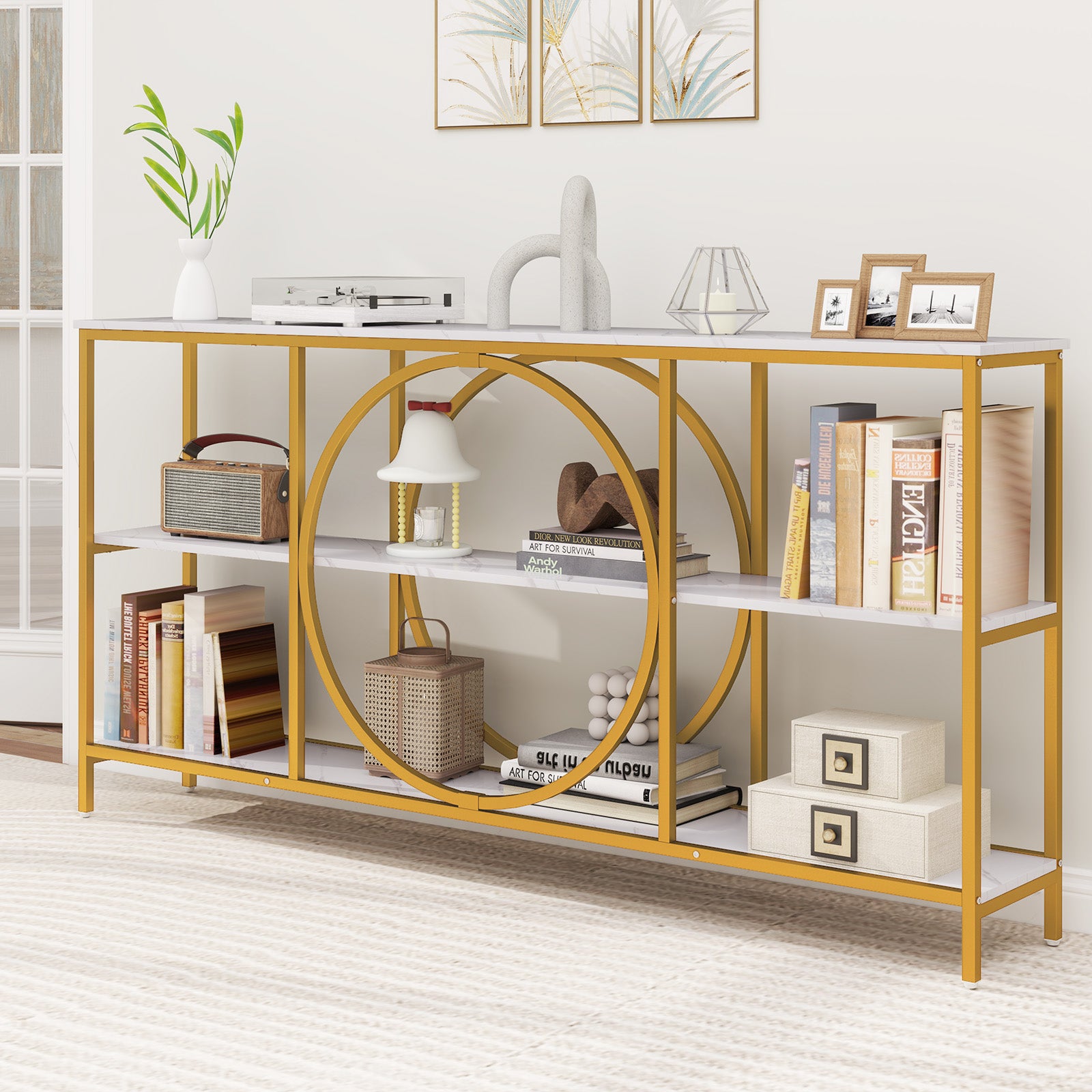 3-Tier Console Table, Faux Marble Top, Storage Shelves, White Console Tables at Gallery Canada