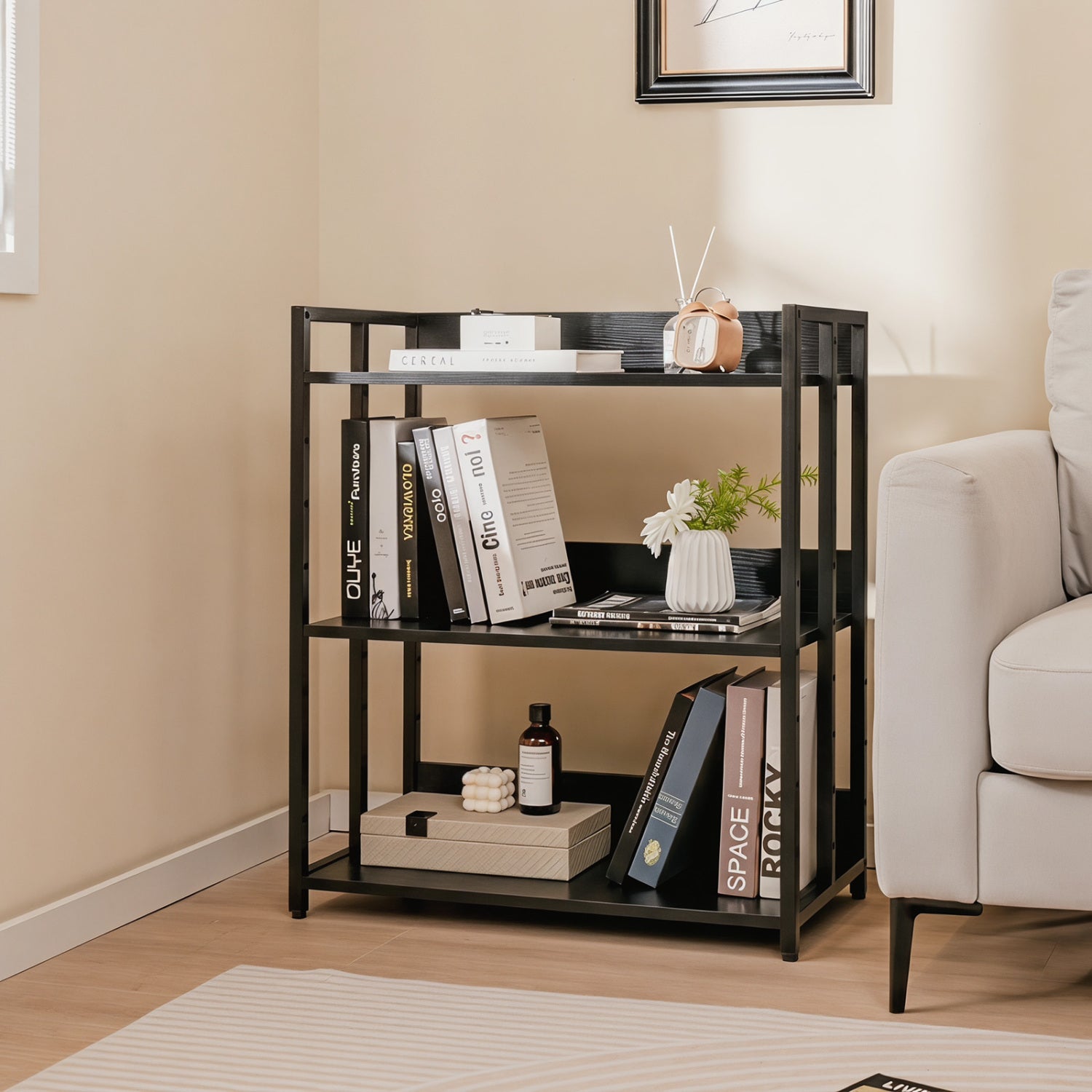 3-Tier Corner Bookshelf, Adjustable Shelves, Black Bookcases at Gallery Canada