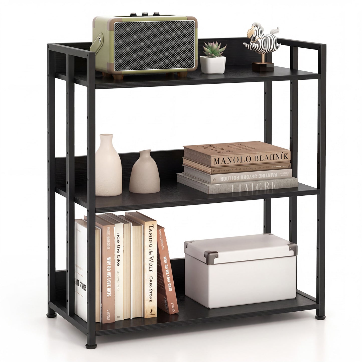 3-Tier Corner Bookshelf, Adjustable Shelves, Black Bookcases Black at Gallery Canada