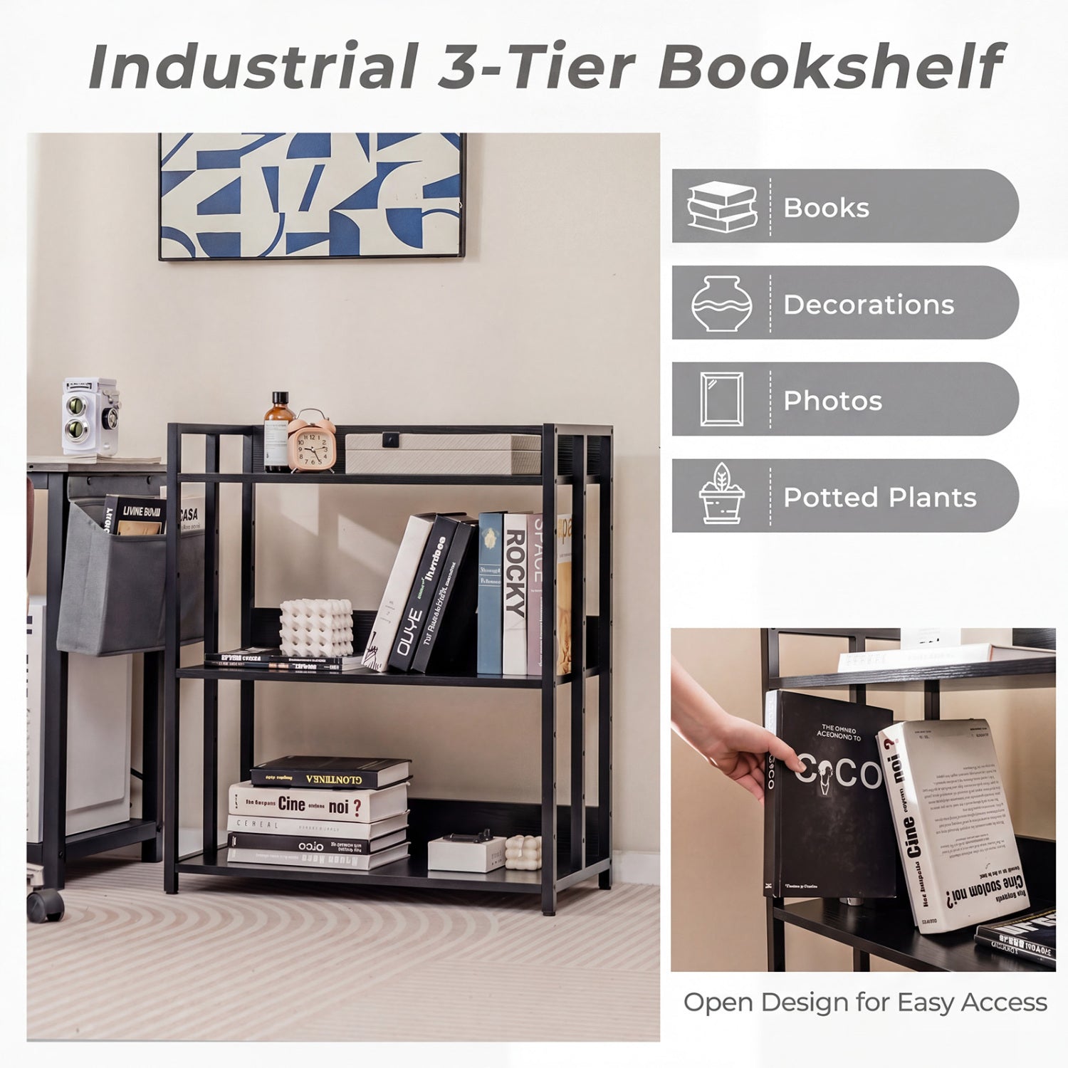 3-Tier Corner Bookshelf, Adjustable Shelves, Black Bookcases at Gallery Canada