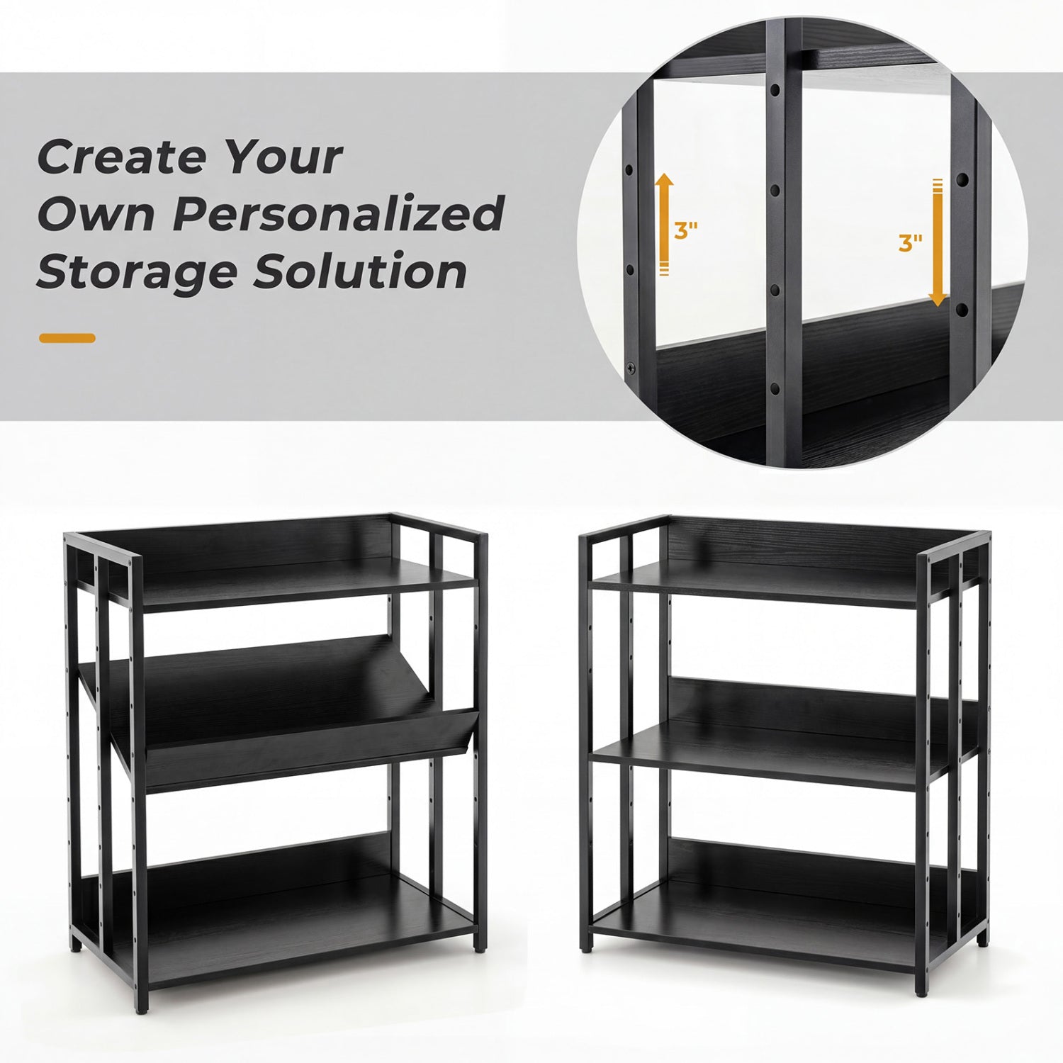 3-Tier Corner Bookshelf, Adjustable Shelves, Black Bookcases at Gallery Canada