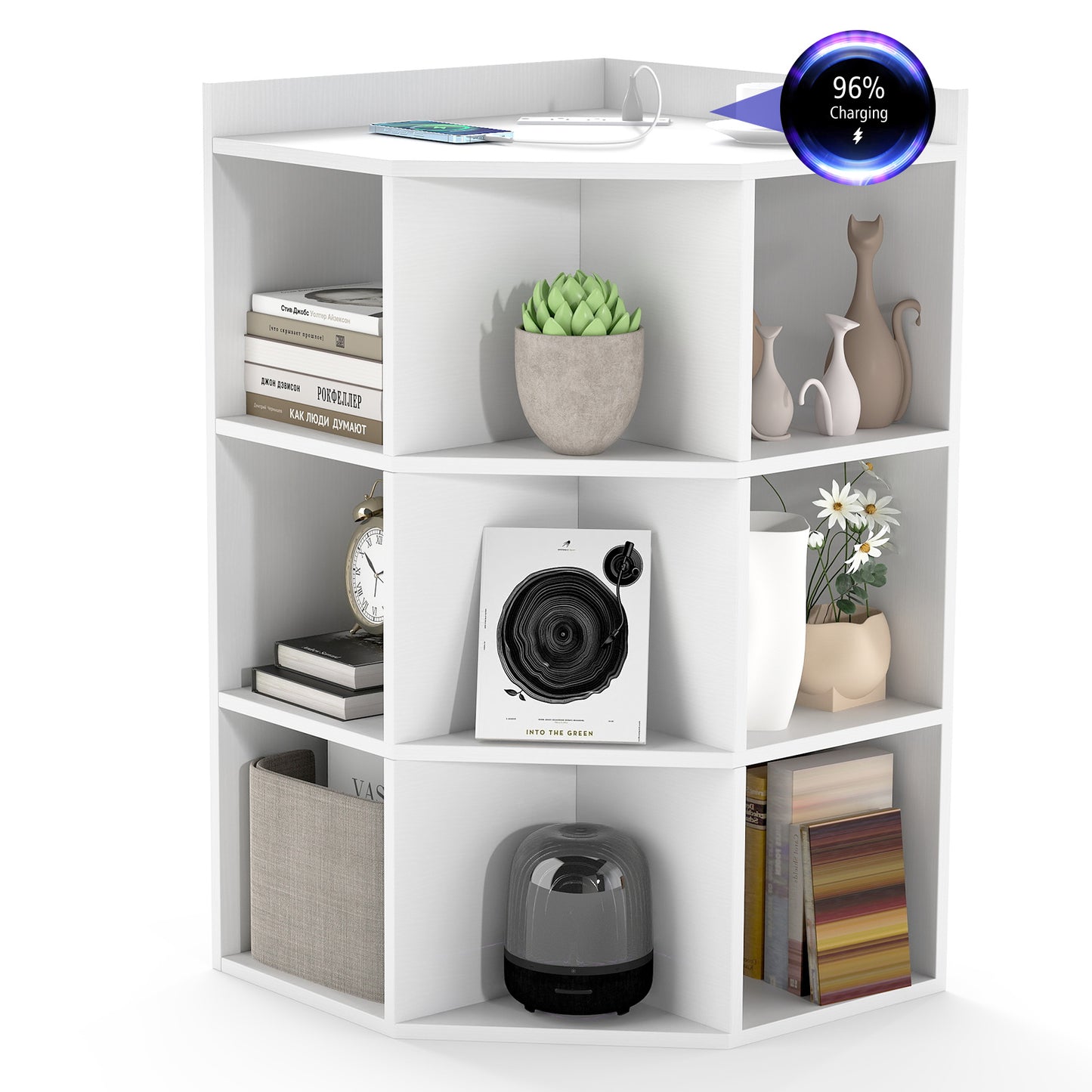 3-Tier Corner Cabinet With Charging Station, White Cabinets & Chests at Gallery Canada