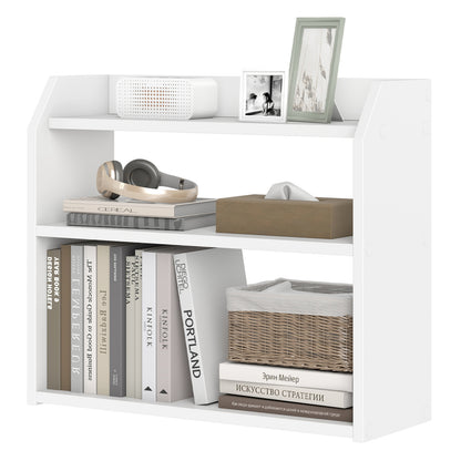 3-Tier Desktop Bookshelf Wooden Countertop Bookcase with Raised Top Guardrails, White Bookcases at Gallery Canada