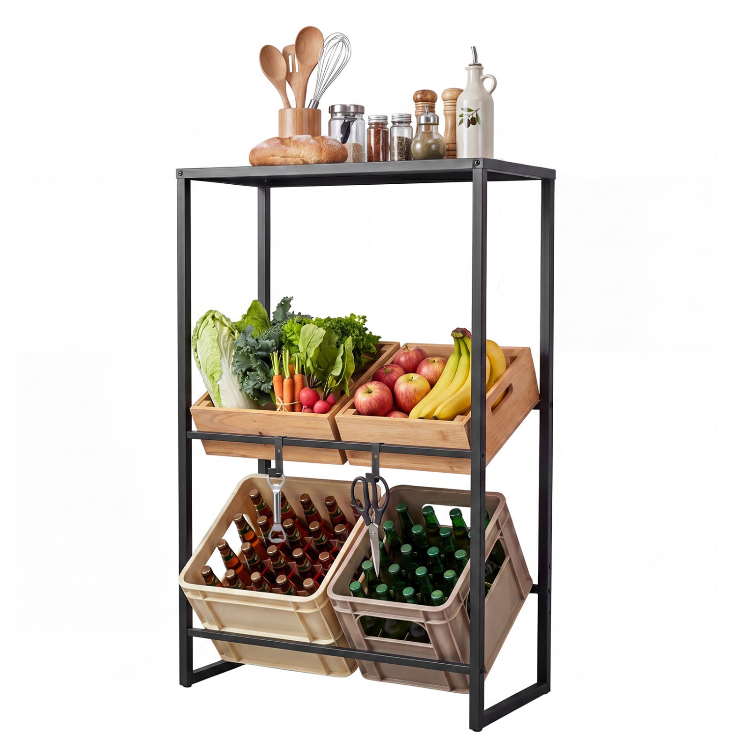 3-Tier Drink Crate Rack With Shelf, Black Kitchen Organization at Gallery Canada