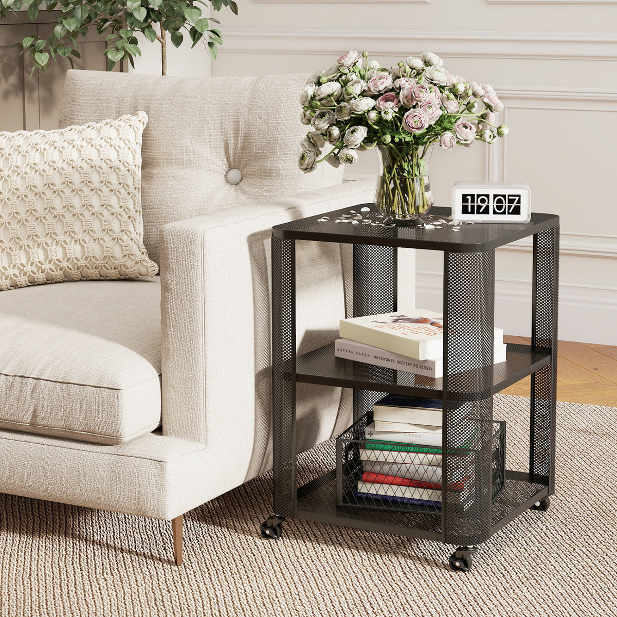 3-Tier Rolling End Table with Open Storage Shelves End & Side Tables at Gallery Canada