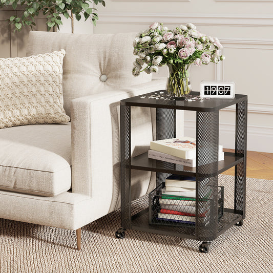 3-Tier Rolling End Table with Open Storage Shelves End & Side Tables Black at Gallery Canada