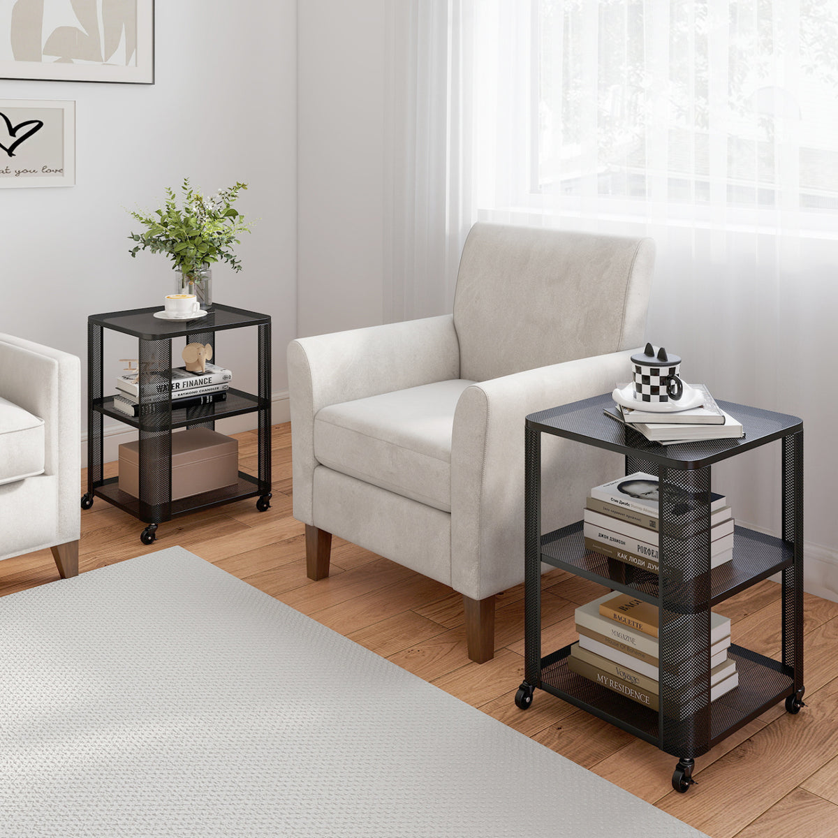 3-Tier Rolling End Table with Open Storage Shelves End & Side Tables at Gallery Canada