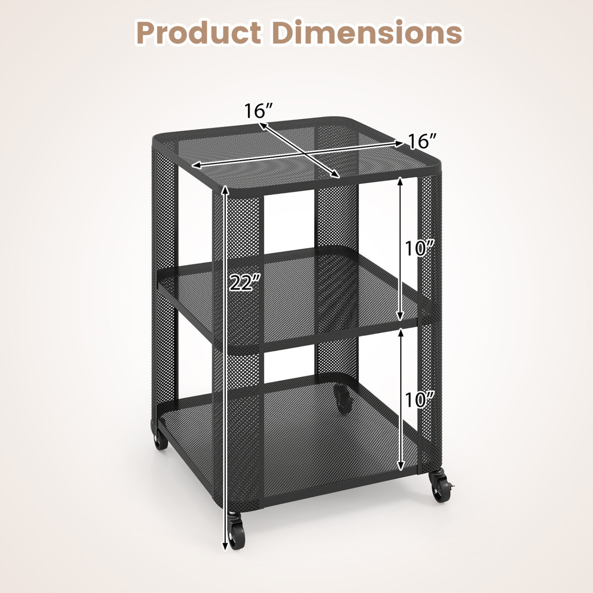 3-Tier Rolling End Table with Open Storage Shelves End & Side Tables at Gallery Canada