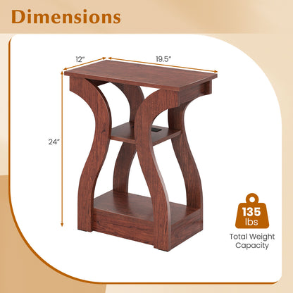 3-Tier End Tables, Set Of 2, Charging Station, Open Shelves, Cherry End & Side Tables at Gallery Canada