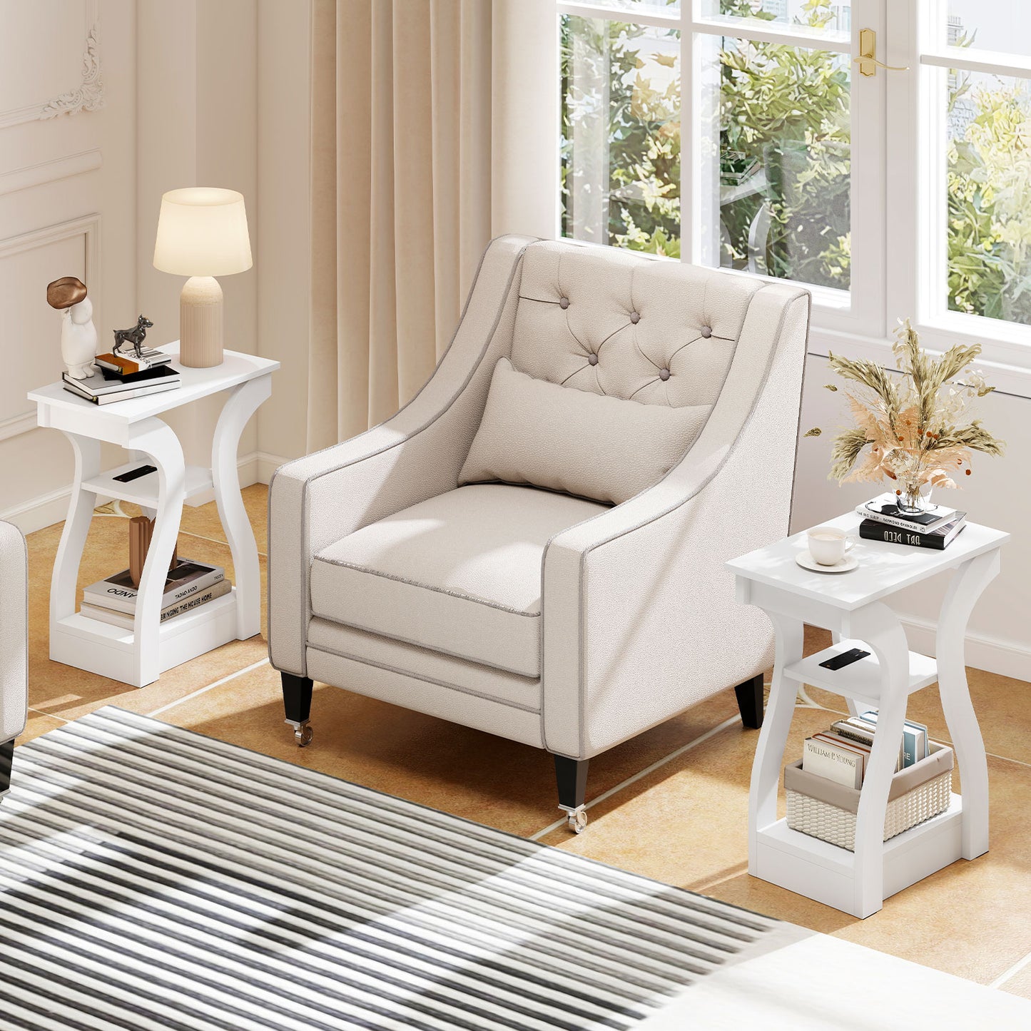 3-Tier End Tables With Charging Station, Set Of 2, White End & Side Tables at Gallery Canada