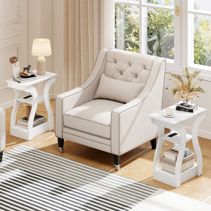 3-Tier End Tables With Charging Station, Set Of 2, White End & Side Tables at Gallery Canada