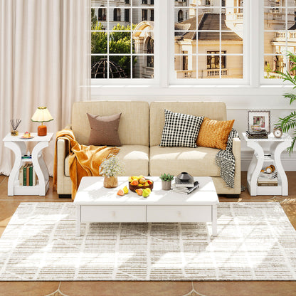 3-Tier End Tables With Charging Station, Set Of 2, White End & Side Tables at Gallery Canada