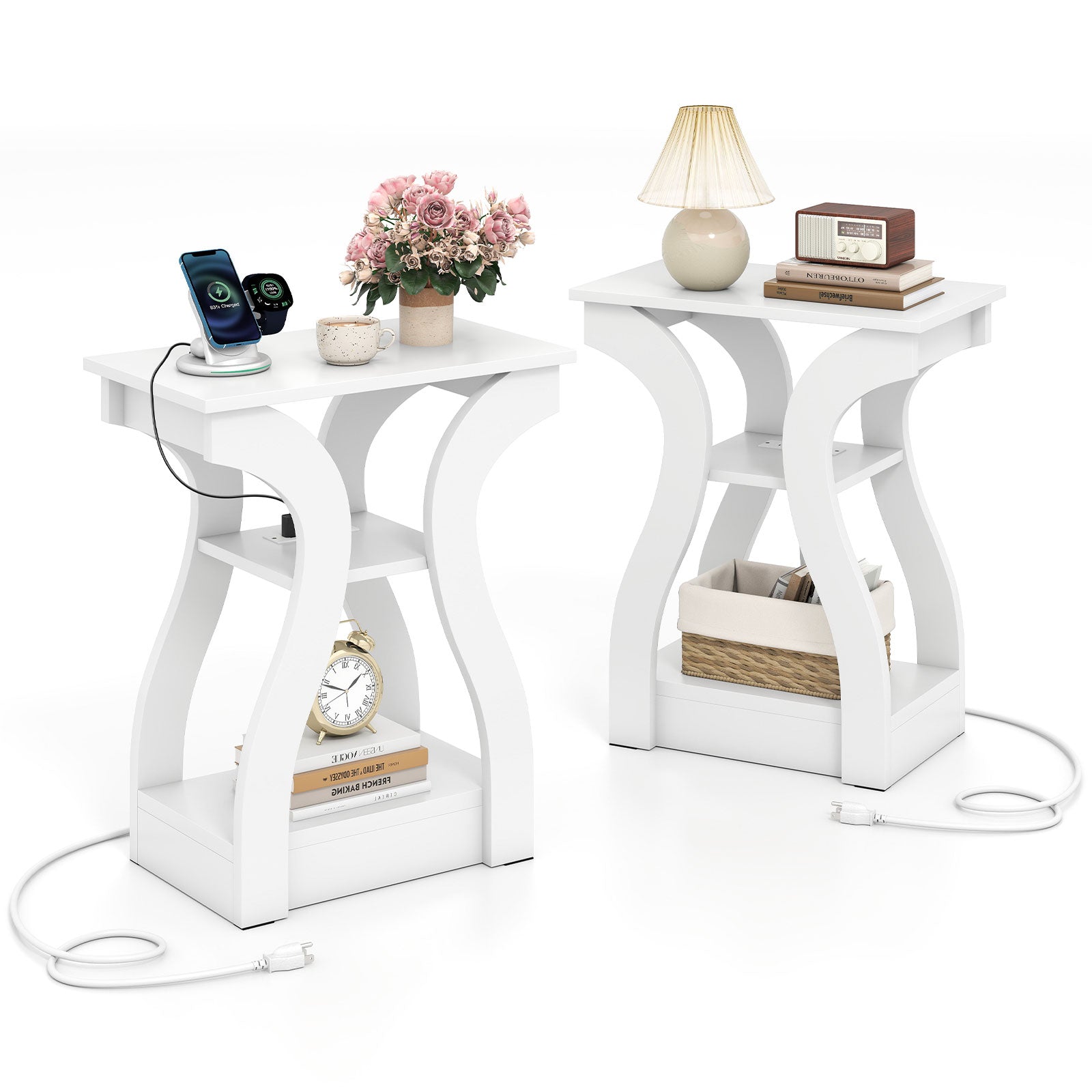 3-Tier End Tables With Charging Station, Set Of 2, White End & Side Tables at Gallery Canada