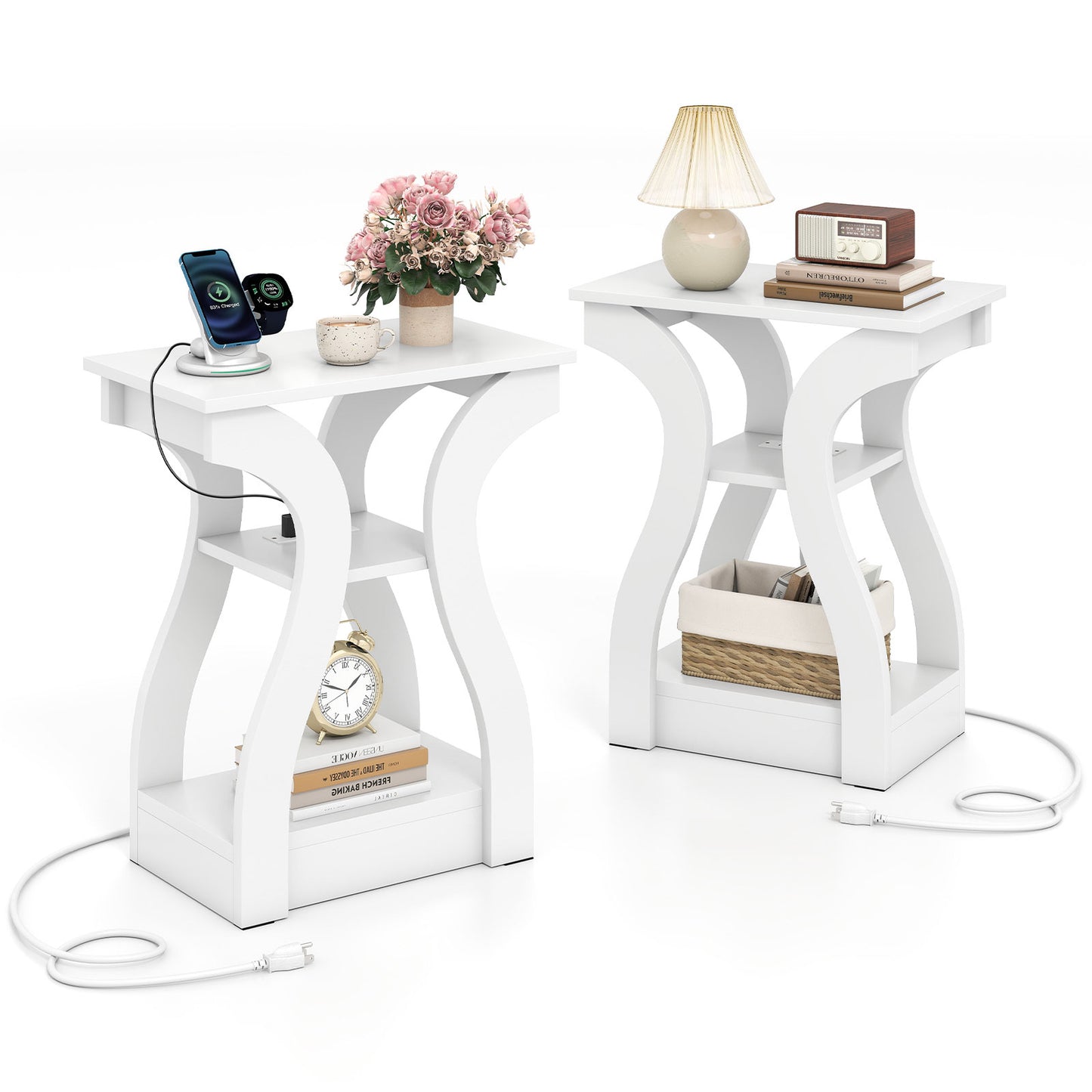 3-Tier End Tables With Charging Station, Set Of 2, White End & Side Tables at Gallery Canada