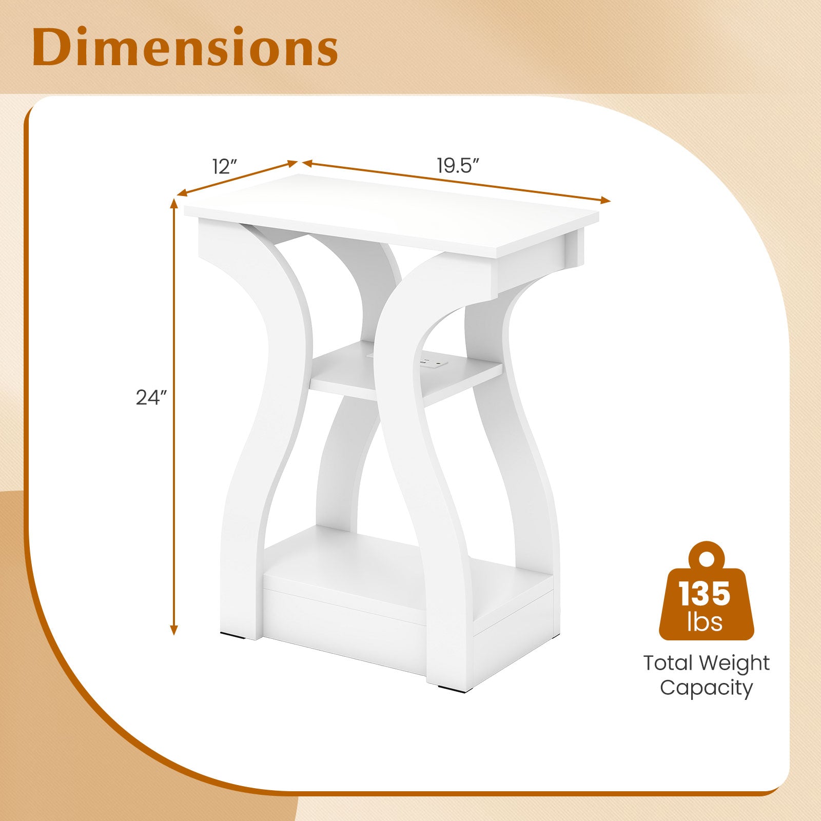 3-Tier End Tables With Charging Station, Set Of 2, White End & Side Tables at Gallery Canada