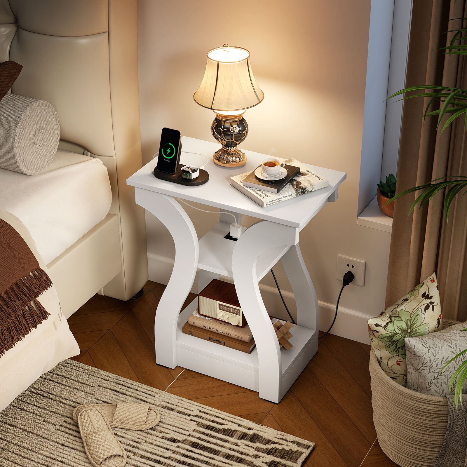 3-Tier End Tables With Charging Station, Set Of 2, White End & Side Tables at Gallery Canada