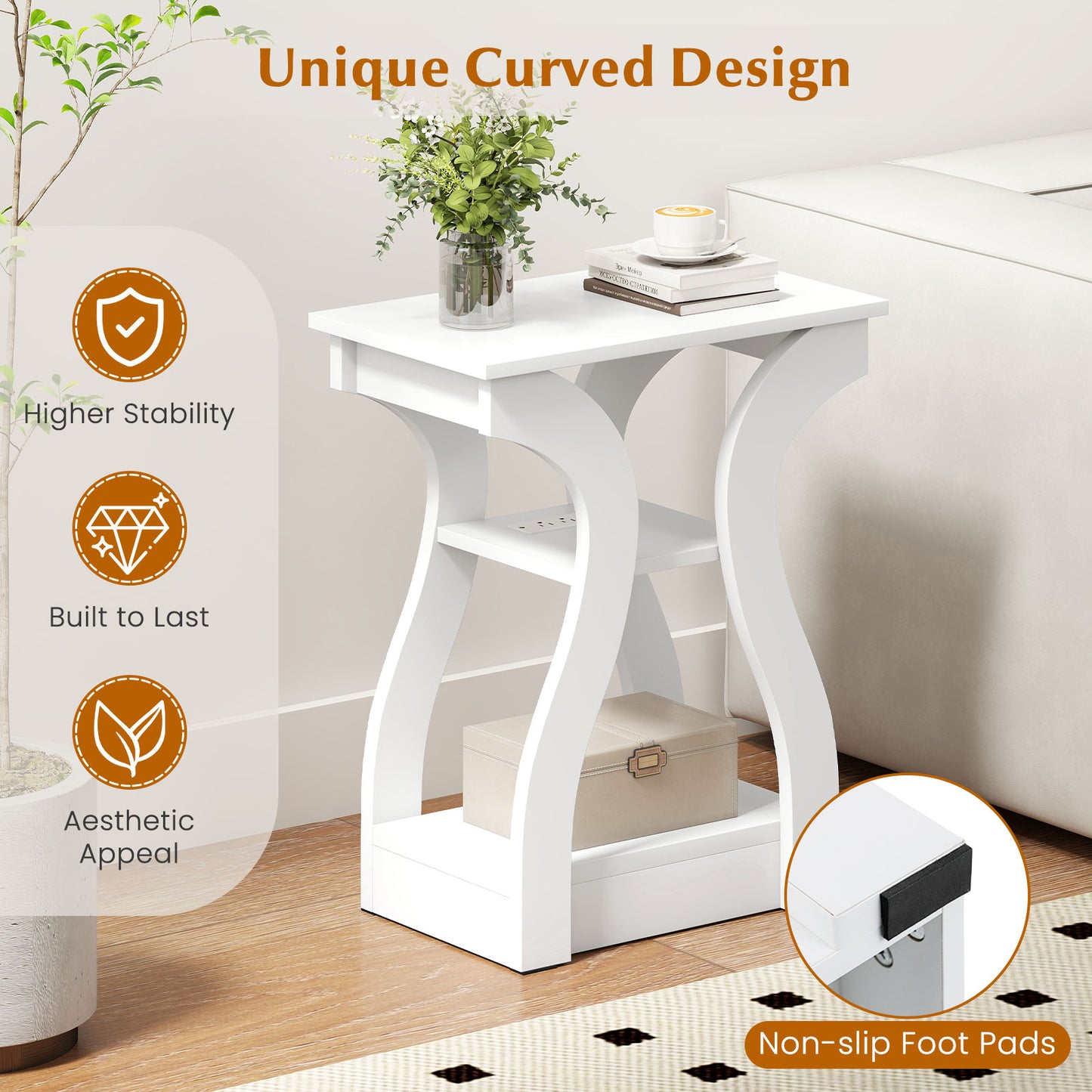 3-Tier End Tables With Charging Station, Set Of 2, White End & Side Tables at Gallery Canada
