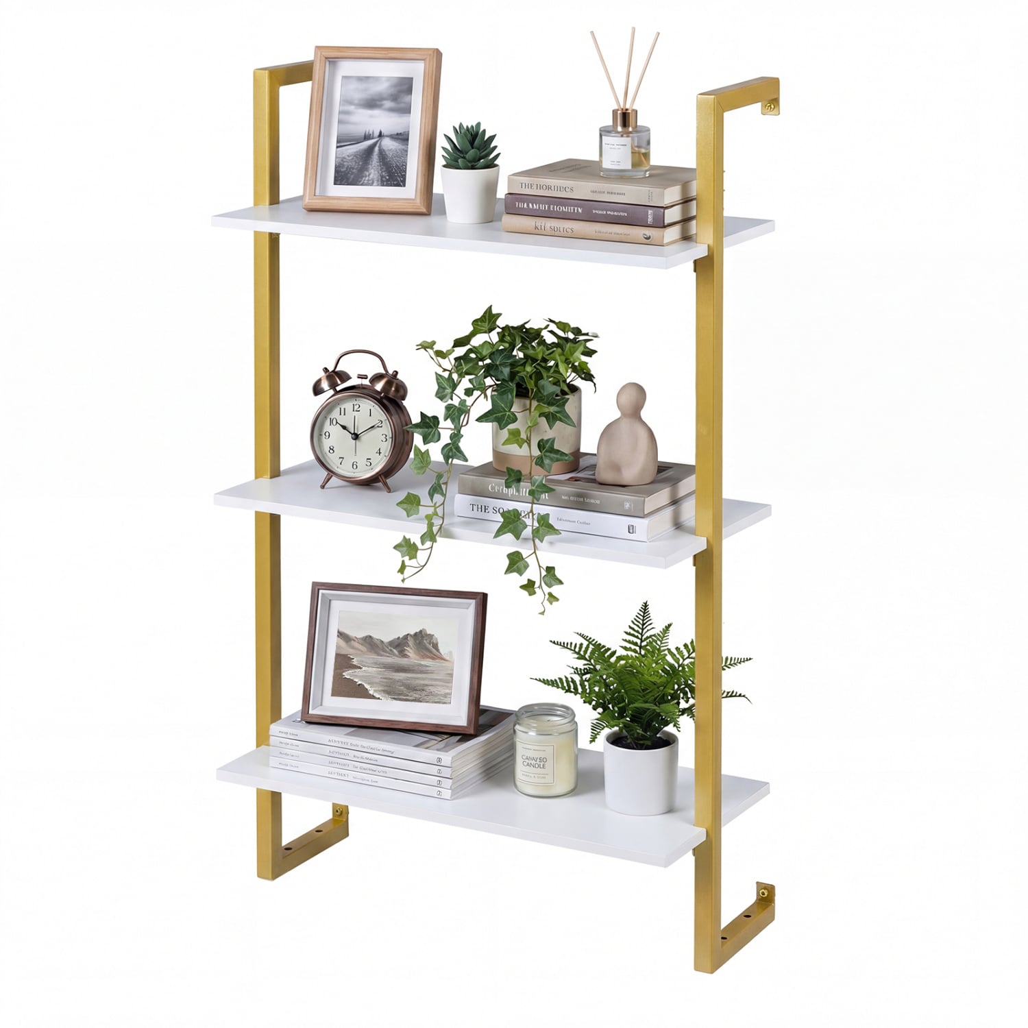 3-Tier Floating Shelf for Kitchen Living Room, White Bookcases at Gallery Canada