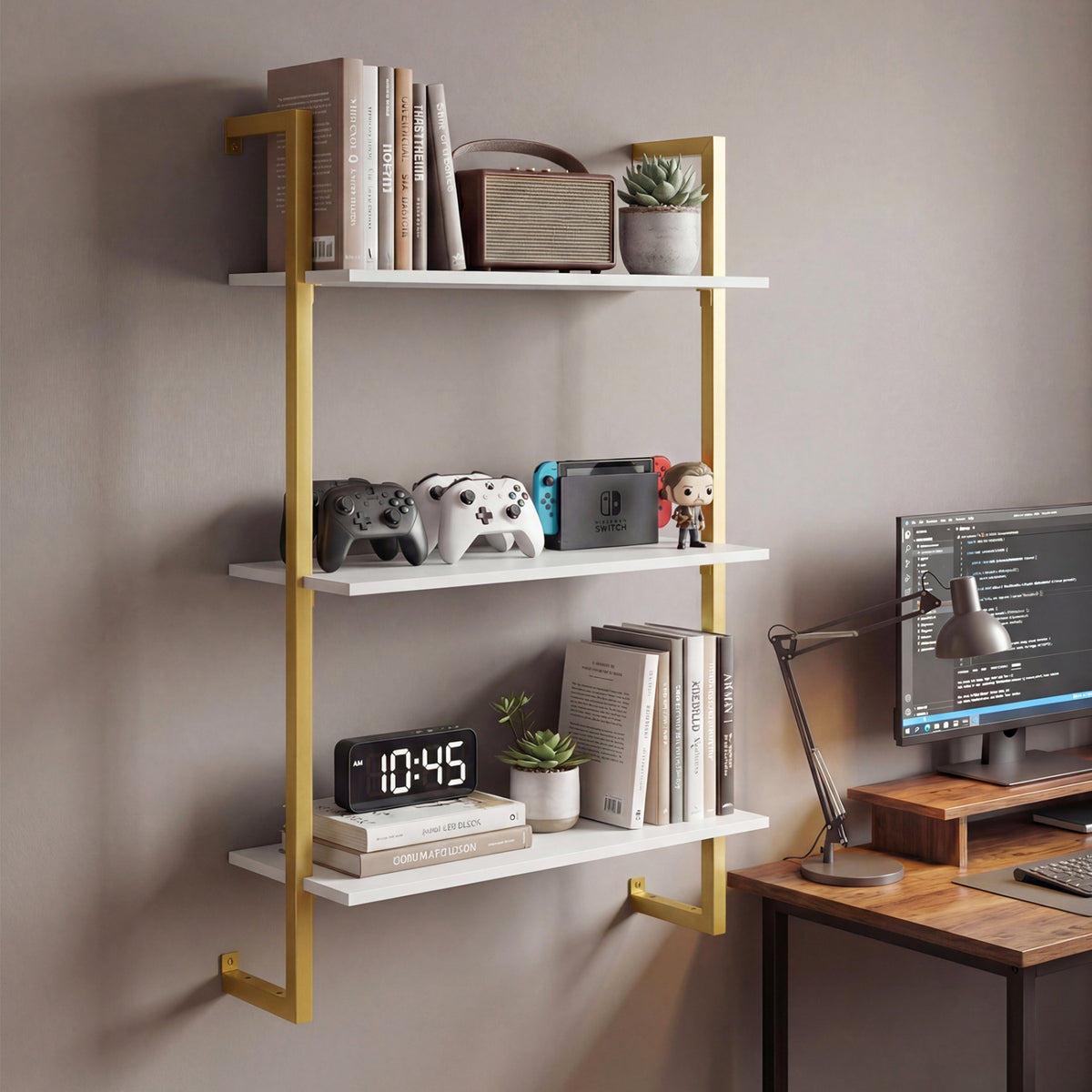 3-Tier Floating Shelf for Kitchen Living Room, White Bookcases at Gallery Canada