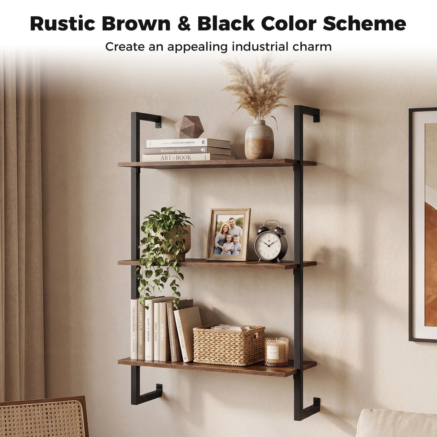 3-Tier Floating Modern Kitchen Shelf for Living Room Home Office and Bathroom, Rustic Brown Bookcases at Gallery Canada