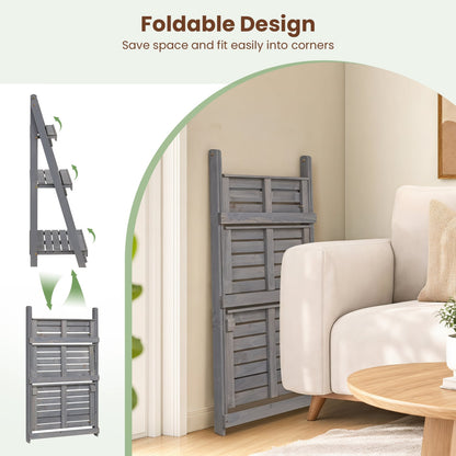 3-Tier Foldable Plant Stand, Slatted Shelves, Fir Wood, Gray