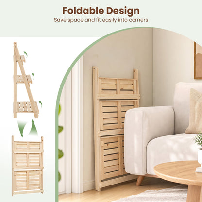 3-Tier Foldable Plant Stand, Slatted Shelves, Fir Wood, Natural