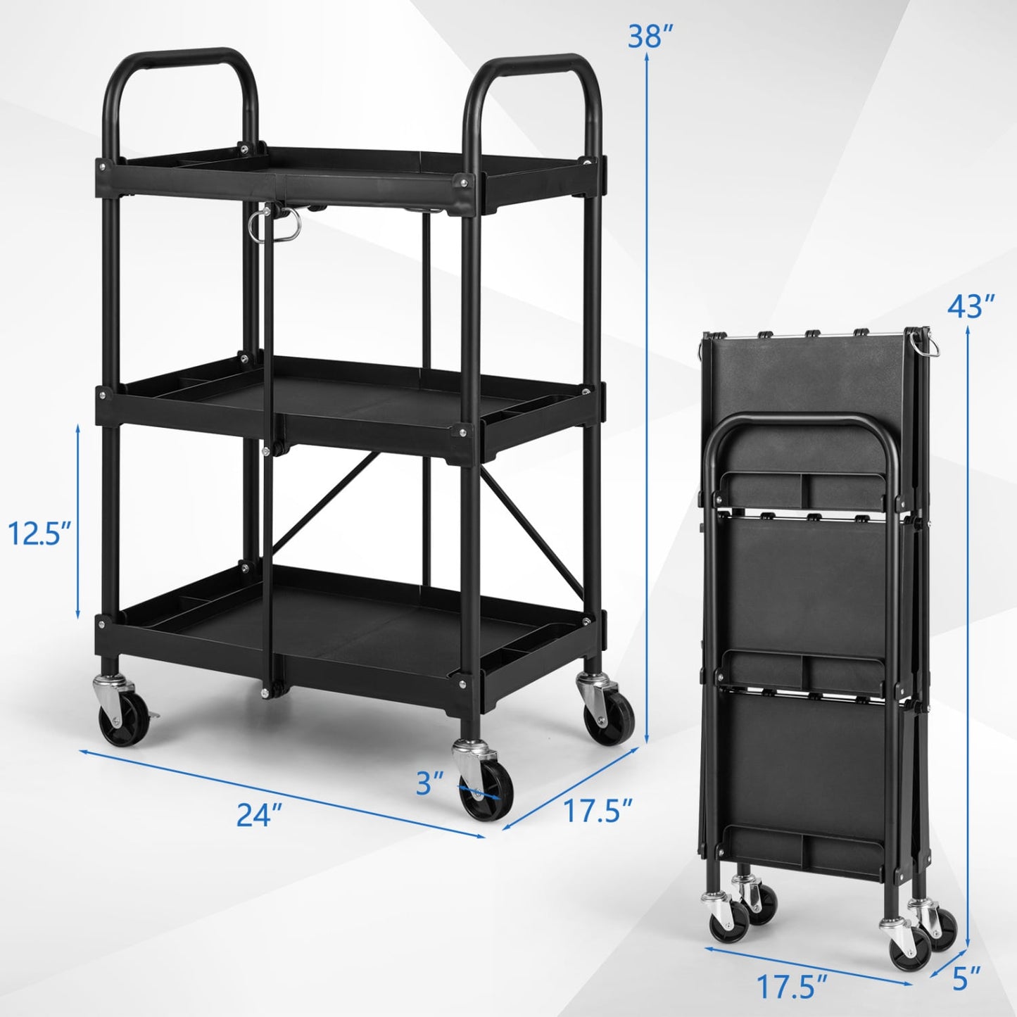 3-Tier Folding Trolley Cart With Universal Wheels, Black Garages at Gallery Canada