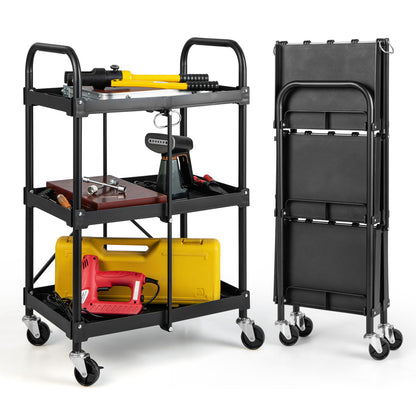 3-Tier Folding Trolley Cart With Universal Wheels, Black Garages at Gallery Canada