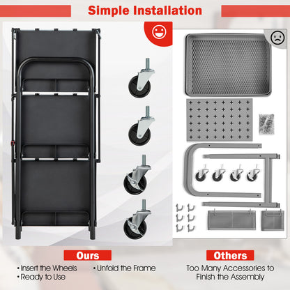 3-Tier Folding Trolley Cart With Universal Wheels, Black Garages at Gallery Canada