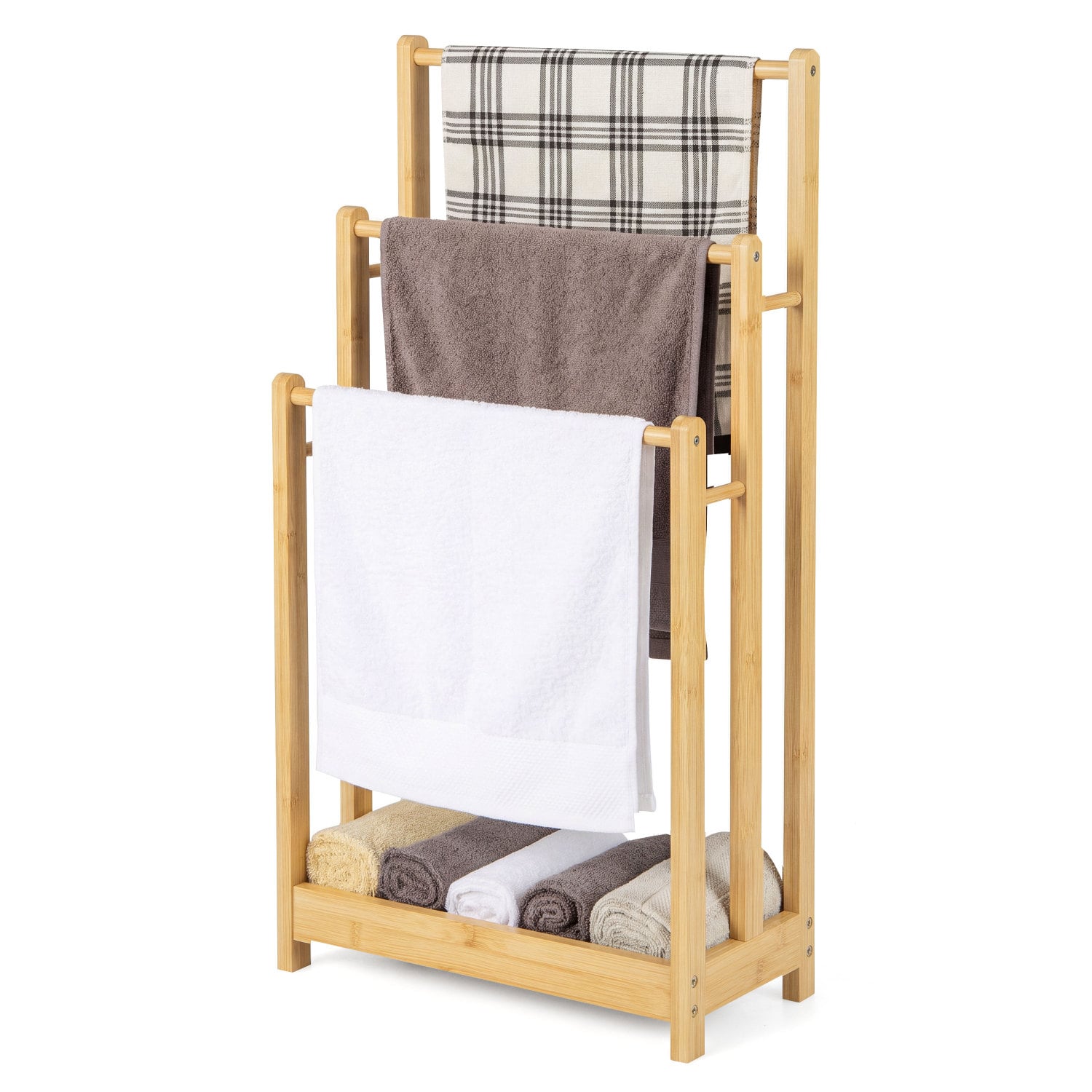 3-Tier Bamboo Towel Rack With Storage Shelf, Natural Towel Racks at Gallery Canada