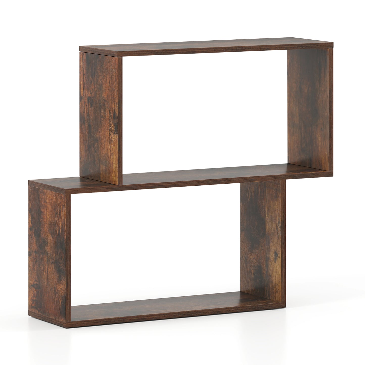 3-Tier Geometric Bookshelf with 2 Cubic Compartments, Brown Bookcases Brown at Gallery Canada