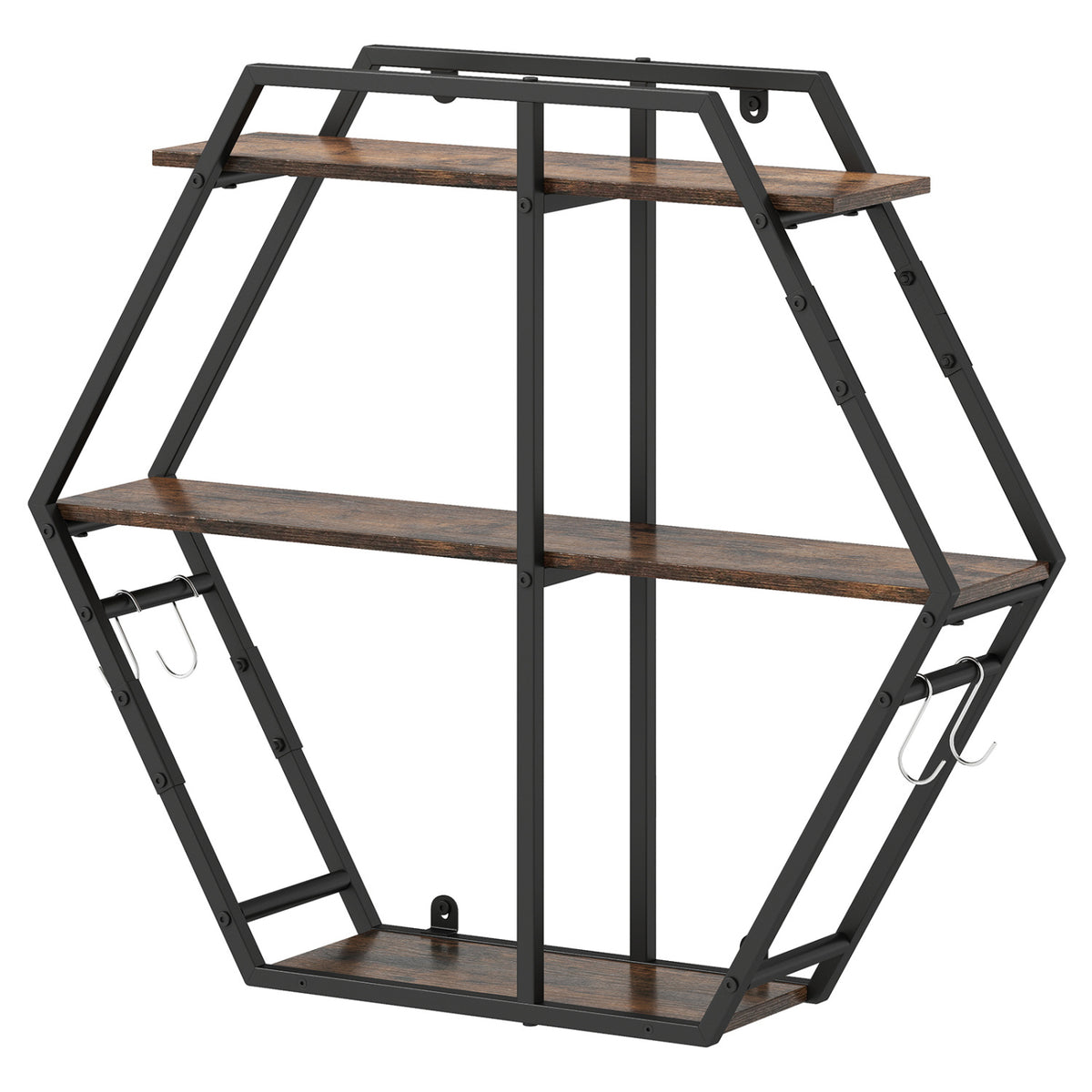3-Tier Geometric Bookcase With S-Shaped Hooks, Rustic Brown Bookcases at Gallery Canada