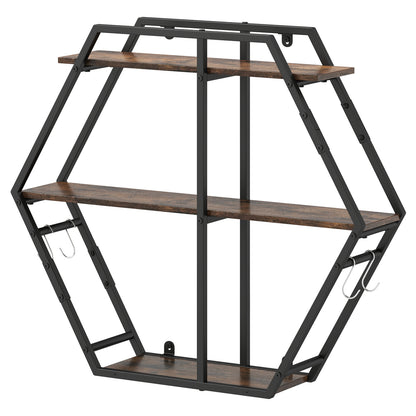 3-Tier Geometric Bookcase With S-Shaped Hooks, Rustic Brown Bookcases at Gallery Canada