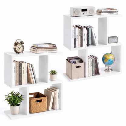 Bibliothèque géométrique, étagère de présentation, table d'appoint ensemble de 2, blanc