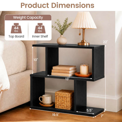 3-Tier Geometric Bookshelf, Display Shelf & Side Table, Black