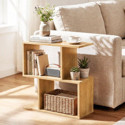 3-Tier Geometric Bookshelf Display Shelf Side Table Set of 2, Natural