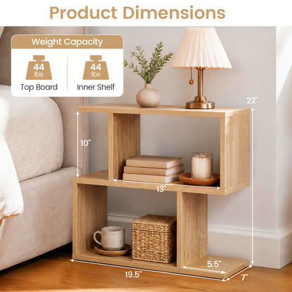 3-Tier Geometric Bookshelf Display Shelf Side Table Set of 2, Natural