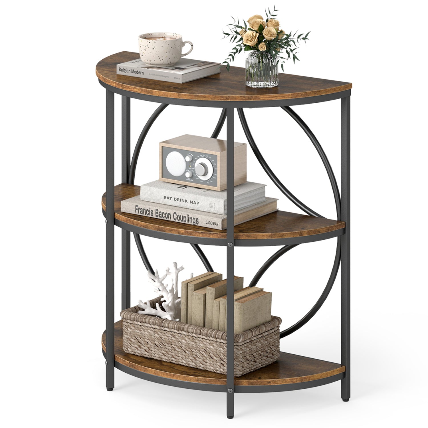 3-Tier Half Round End Table, Study Metal Frame, Brown End & Side Tables at Gallery Canada
