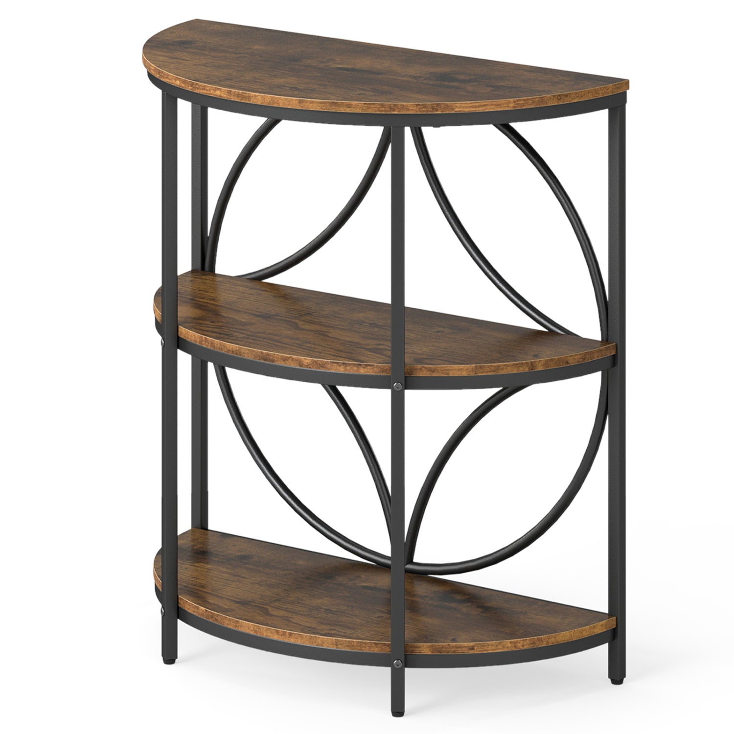 3-Tier Half Round End Table, Study Metal Frame, Brown End & Side Tables Rustic Brown at Gallery Canada