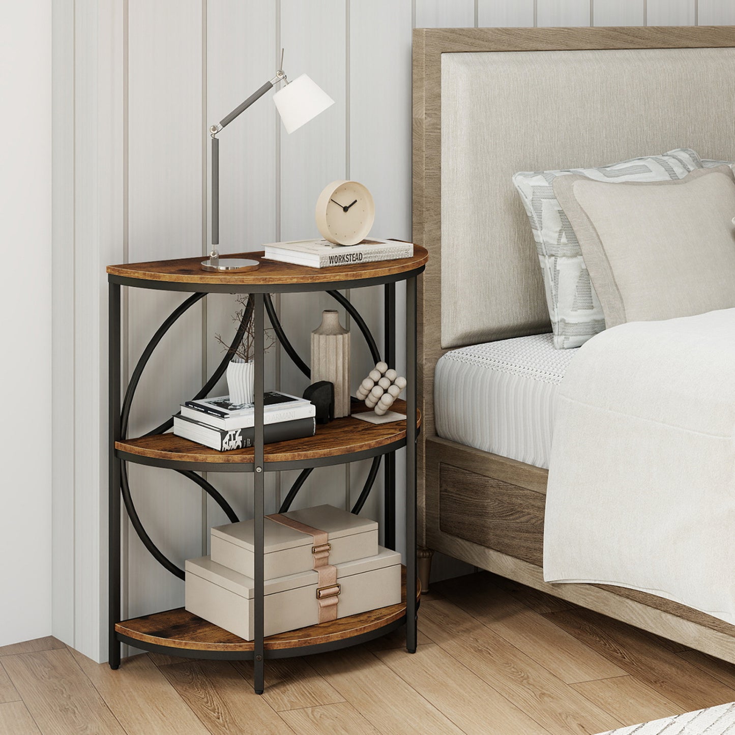 3-Tier Half Round End Table, Study Metal Frame, Brown End & Side Tables at Gallery Canada